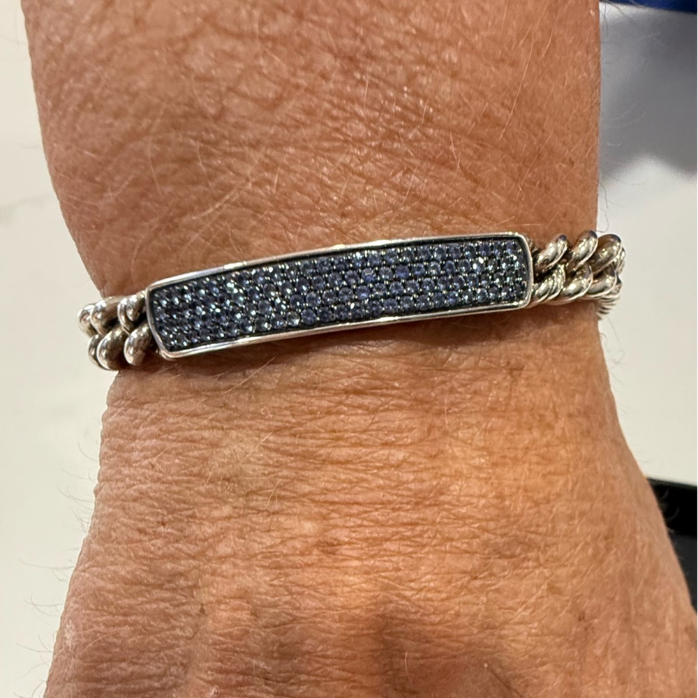 David Yurman Full Pave ID bracelet blue sapphire and silver - Picture 4 of 10